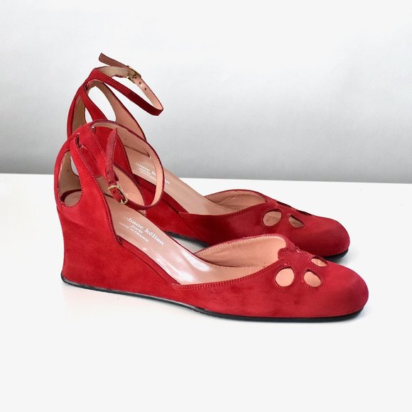 Stephane Kelian Made in FRANCE Red Suede 2.25” Wedge shoes Womens 6.5